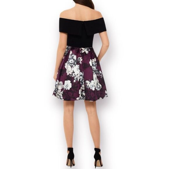 Betsy & Adam Formal Dress Off the Shoulder Fit and Flare Black Burgundy 2 - Picture 4 of 12